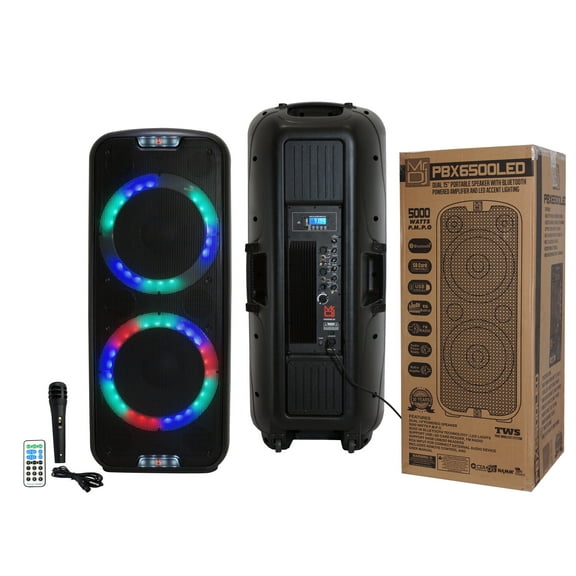 MR DJ PBX6500LED Professional Dual 15” 3-Way Full-Range Powered/Active DJ PA Multipurpose Live Sound Bluetooth Loudspeaker