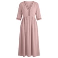 thumbnail image 5 of ClodeEU Women's V Neck 3/4 Sleeve Tiered Midi Dress,Casual Loose Flowy Beach Vacation Dress Pink,Women's Plus L, 5 of 9