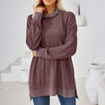 thumbnail image 6 of ZQGJB Cowl Neck Sweatshirts for Women Loose Lightweight Casual Solid Color Long Sleeve Pullover Blouse Trendy Autumn Side Slit Tunic Shirts Tops Purple L, 6 of 8