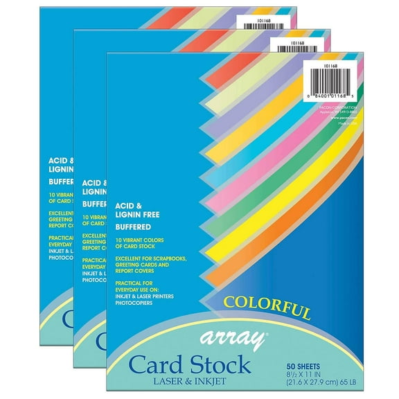 Pacon PAC101168-3 8.5 x 11 in. Pacon Card Stock Colorful - 50 Sheets Per Pack - Pack of 3