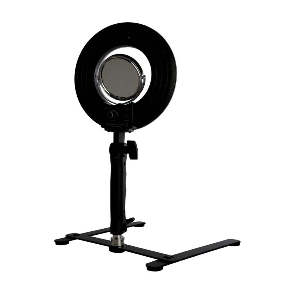 Impressions Vanity Desktop Studio Ring Light, Three Sixty Swivel Mirror with Phone Stand (Black)