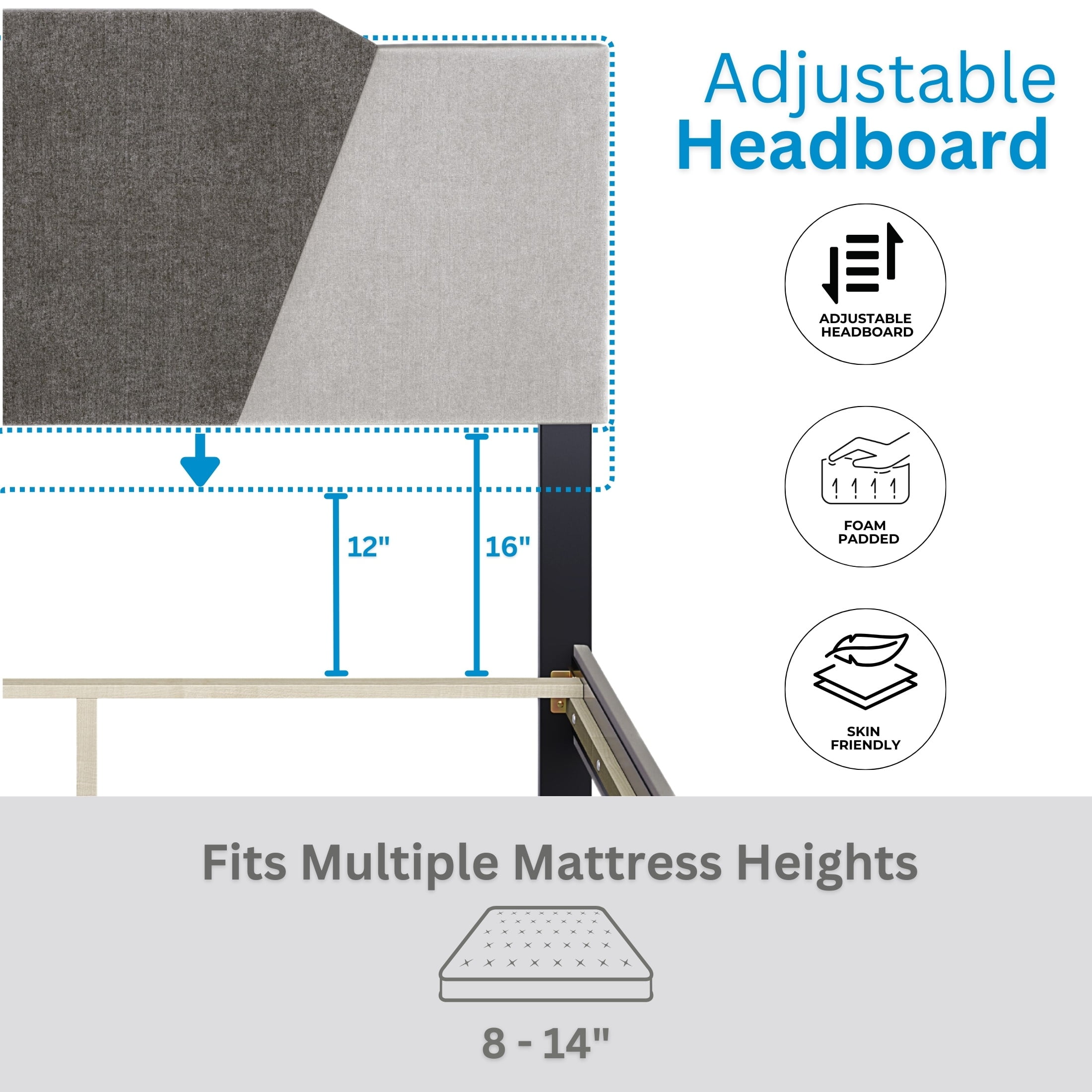 Boyd Sleep Tuscany Brown Linen Queen Size Fully Upholstered Platform Bed Frame with Adjustable Headboard, Qualified Box Spring or Foundation Required for Use