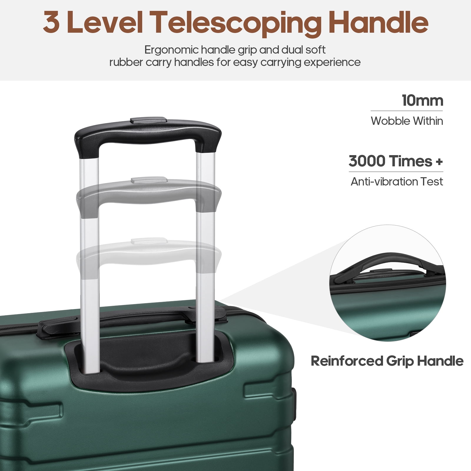 MIUSSE Hardshell Luggage Sets 3 Pieces, Hardside Lightweight Suitcase with Spinner Wheels and TSA Lock, Green Luggage Set 20in24in28in