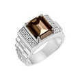thumbnail image 3 of RYLOS Men's Rings 14K White Gold Designer Style 10X8MM Emerald Cut Shape Gemstone & Diamonds Smoky Quartz June Birthstone Rings For Men Size 13, 3 of 7
