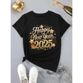 thumbnail image 2 of 1pc Women'S 2025 Happy New Year T-Shirt - Polyester Crew Neck, Casual Short Sleeve Top, Knit Fabric Alphabet Pattern, Regular Length, All-Season Wear, 2 of 6