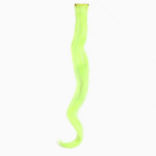 Zhuge Extensiones de cabello de colores, 12 piezas, 18 pulgadas, extensiones de cabello con clip, mechas largas, onduladas, sintéticas, amarillo fluorescente