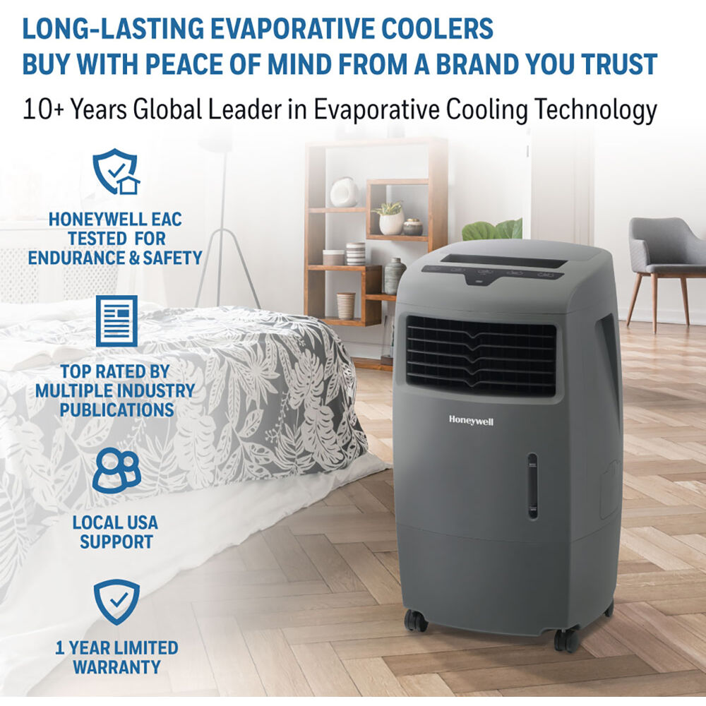 Honeywell 500-694CFM Indoor Outdoor Portable Evaporative Cooler with Fan & Humidifier, Ice Compartment & Remote Control, CO25AE, Gray - image 3 of 12