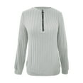 thumbnail image 4 of Womens Tops Long Sleeve Shirts Autumn Winter Knitted Ribbed Texture Pure Fabric Zip Up Tunic Ladies Full Figure Casual Classic Design Fall Clothes For Women Tees Blouses, 4 of 6