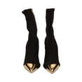 thumbnail image 4 of Schutz Luh Black Stretch Suede Gold Pointed Toe Stiletto Heel Fitted Ankle Boots (Black, 7), 4 of 6