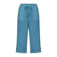 thumbnail image 6 of Nestiefly Cotton Linen Capri Pants for Women Loose Straight Leg Drawstring Elastic Waist Cropped Pant Casual Summer Clothes Blue 2XL, 6 of 7