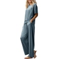 thumbnail image 4 of CQXIDFH Pjs Sets for Women Plus Size Sleepwear Set with Built-in Support Short Sleeve Top with Long Pants Loose Fit Lounge Sets Sleepwear, 4 of 9