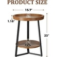 thumbnail image 3 of YKITRD Round End Table with Charging Station, Wood Tabletop & Black Metal Frame, 2 Tier Farmhouse Side Table Nightstand for Living Room, Bedroom, Brown 15.7 * 15.7 * 23.0inches, 3 of 9