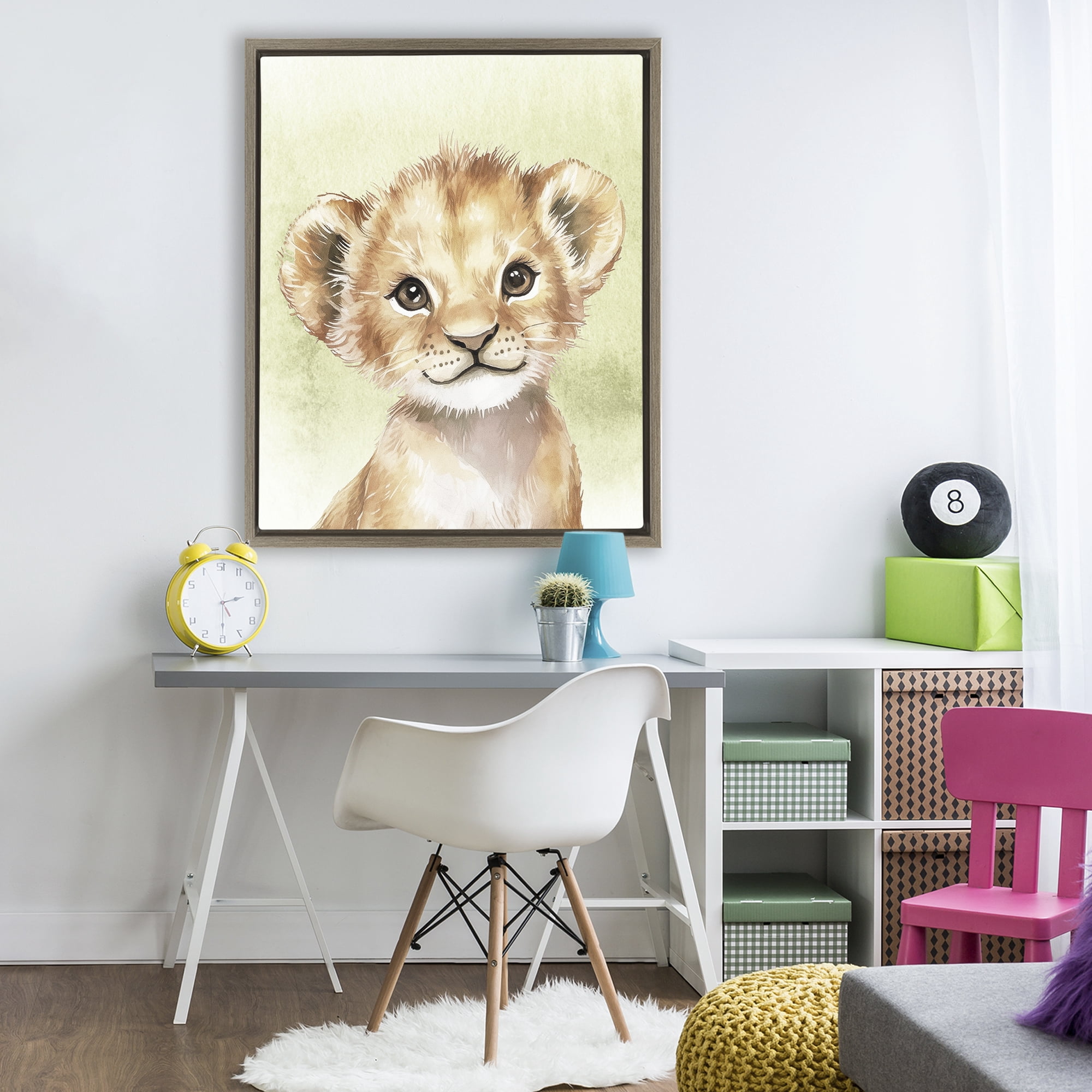 Stupell Industries Jungle Friends Baby Lion Brown Framed Floater Canvas Wall Art, design by Christine Simpson Art