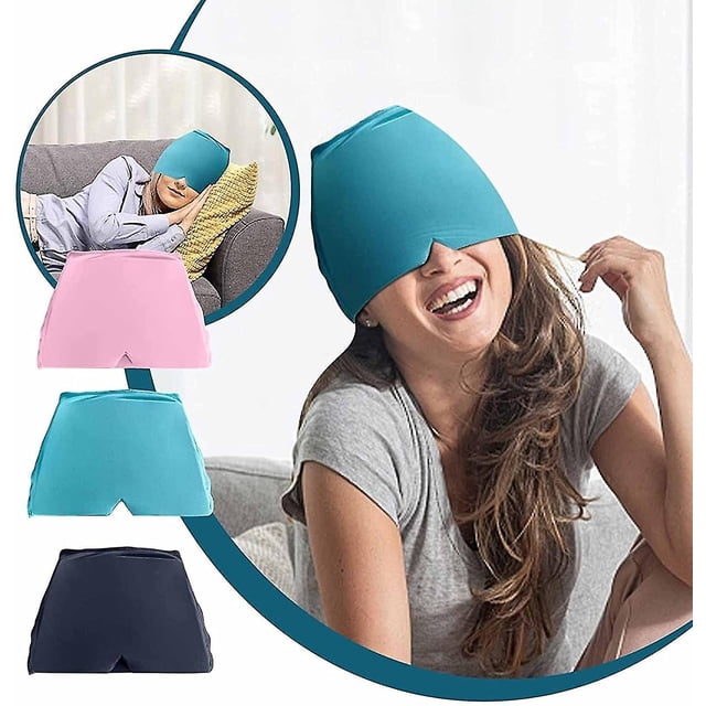 Gorro de hielo para dolor de cabeza, gorro para aliviar el dolor de migraña, terapia de frío caliente, sombrero negro/rosa/azul (opcional)