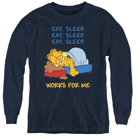 Garfield - Works For Me - Youth Long Sleeve Shirt - Medium