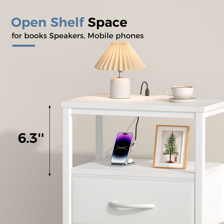 Concetta Small Nightstand With Charging Station, White photo 4