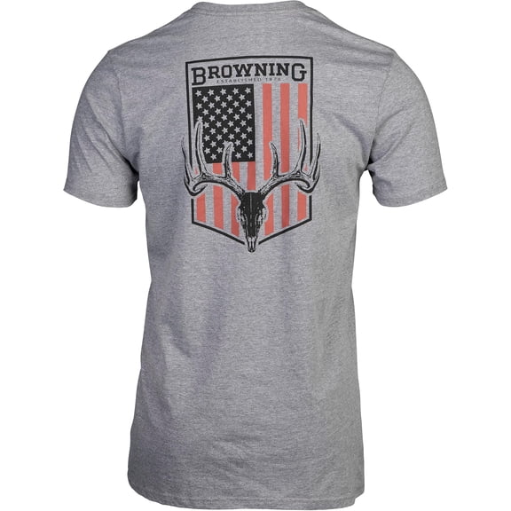Browning Men's Whitetail Flag Short Sleeve Crew Neck T Shirt Heather Gray Large