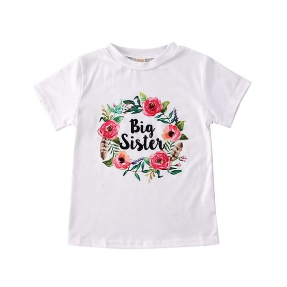 Big/Little Sister Matching Floral Short Sleeve Tops T-Shirt Romper Baby Girls Bodysuit Outfits