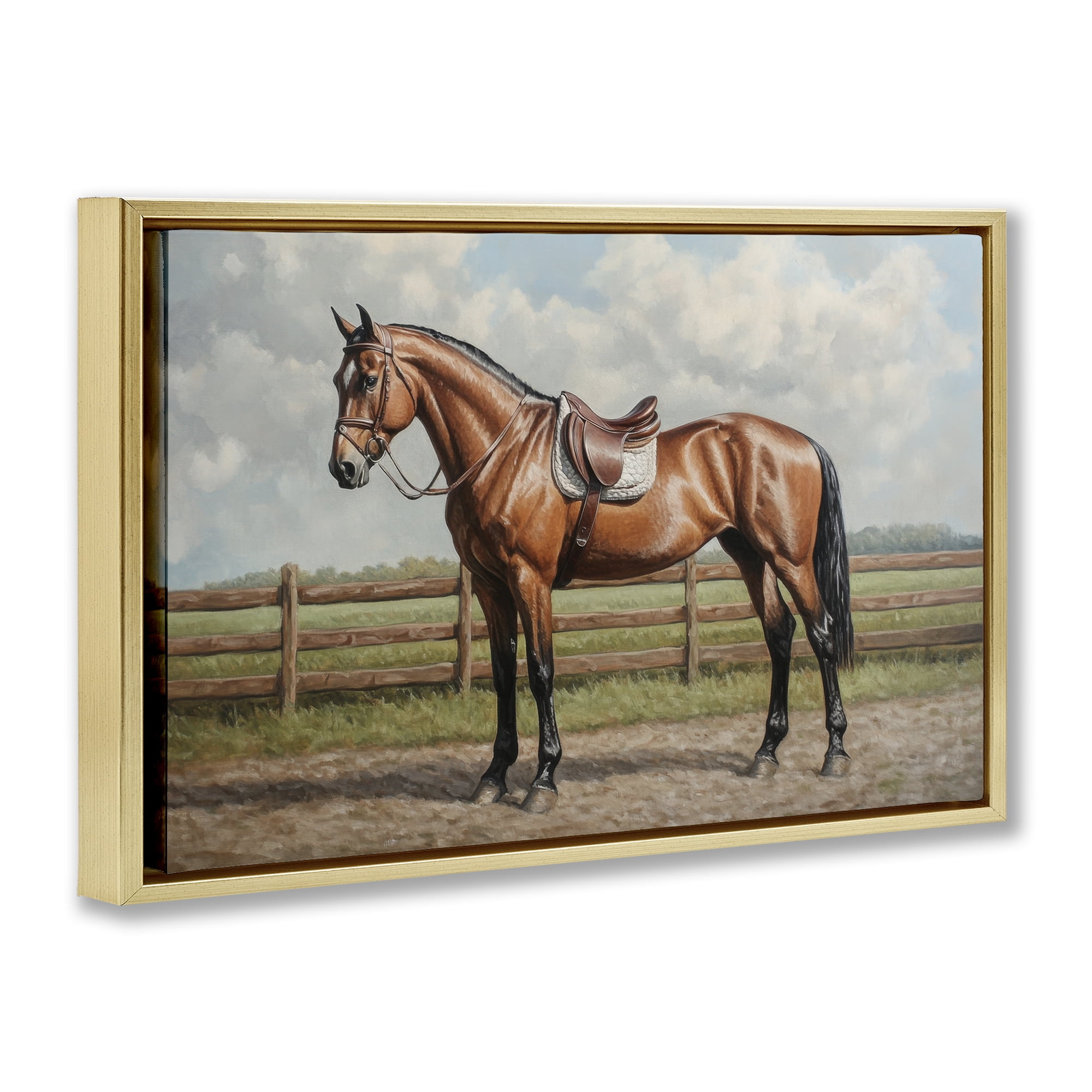 Stupell Industries Sunshine Pony on Farm Path Gold Framed Floater Canvas Wall Art, design by Petal Prints Design