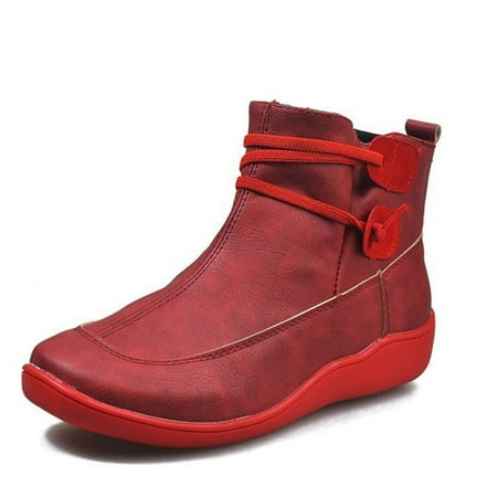 

Ankle Boots Suede Leather Women Flat Platform Short Boots Ladies Shoes Fashion Autumn Winter Boots 42 Red