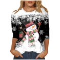 thumbnail image 1 of WEAIXIMIUNG T-Shirt de Noël Imprimé Col Rond Manches 3/4 Décontracté pour Femmes Saint-Valentin, 1 of 5