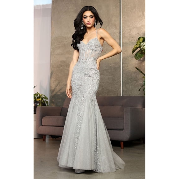 Royal Queen RQ8059 Juniors Womens V-Neck Spaghetti Strap Formal Mermaid Gown