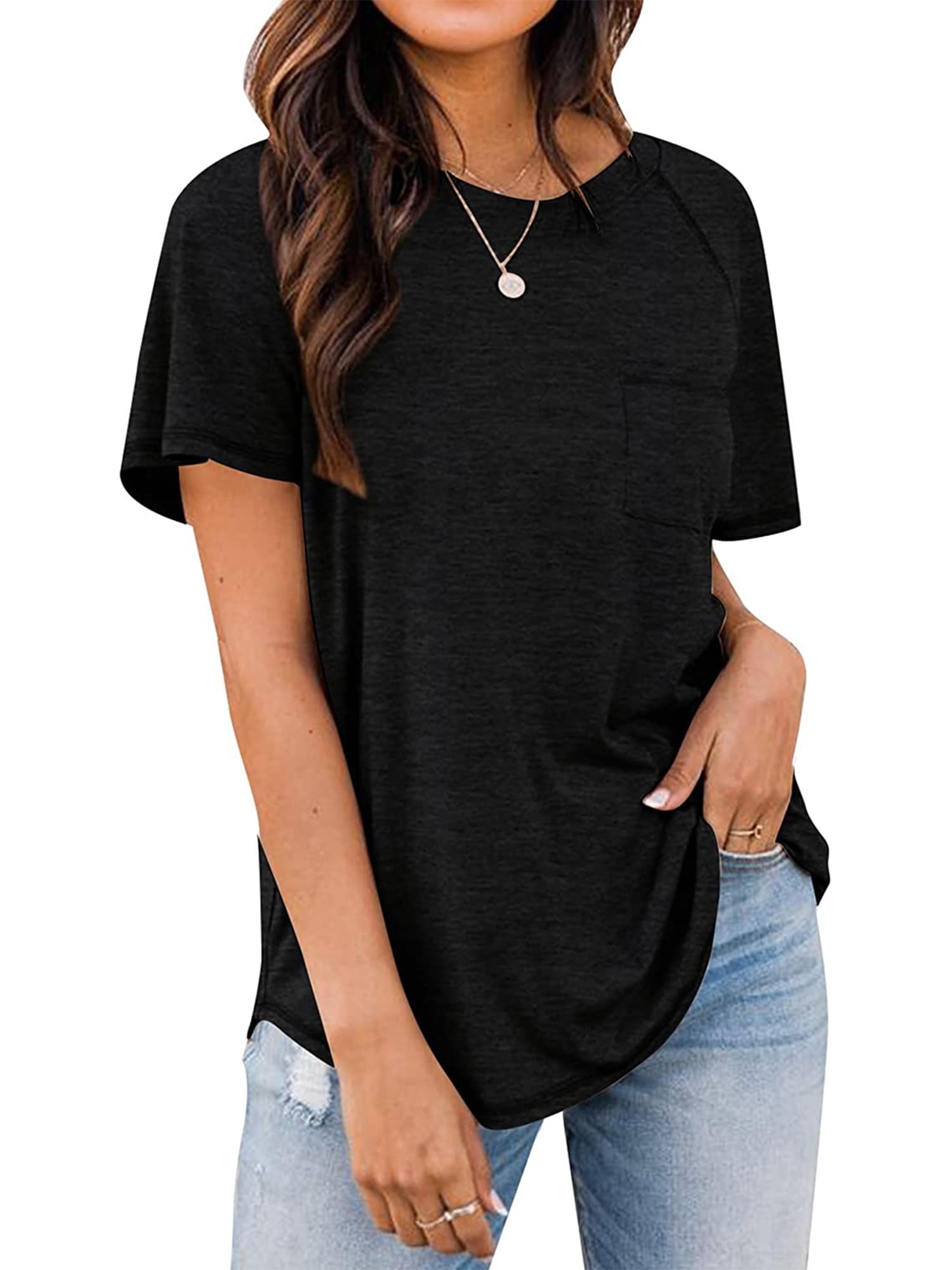Frontwalk Women Casual Short Sleeve Pullover Raglan Basic T Shirt Crew