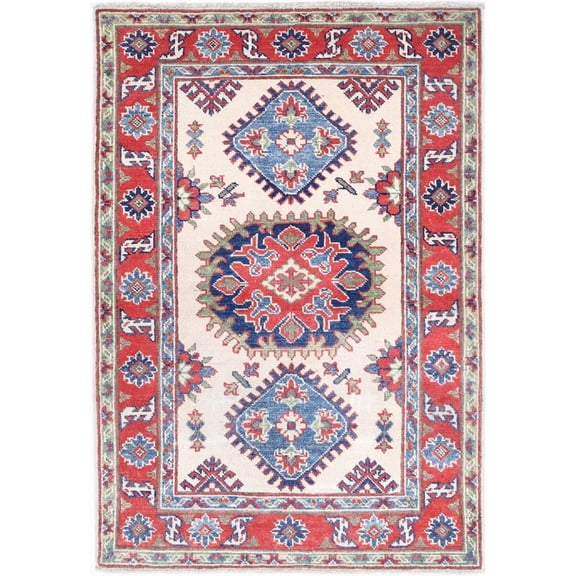 Hand Knotted Tribal Kazak Wool Rug - 2'8'' x 4'0''