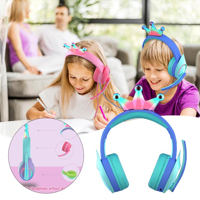 Crown Kid Auriculares inalámbricos en la cabeza Plegable con micrófono Estéreo de Orejeras suaves para
