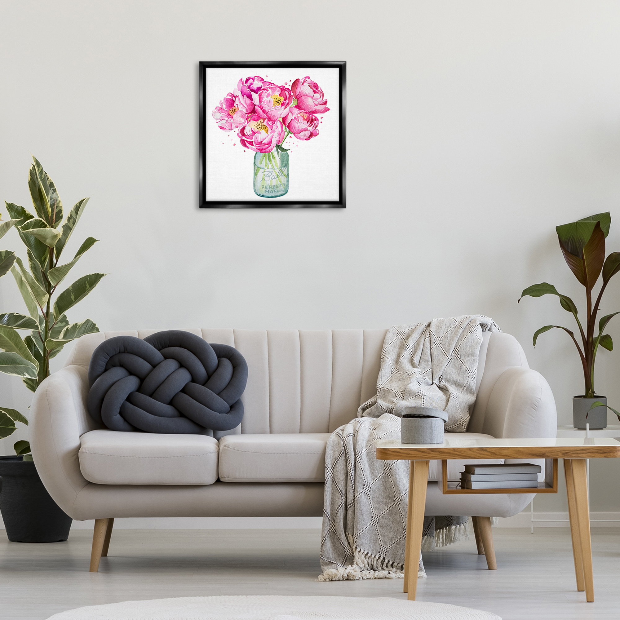 Stupell Industries Pink Peony Jar Botanical & Floral Painting Black Floater Framed Art Print Wall Art, 25 x 25