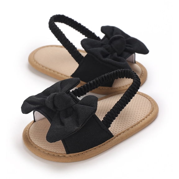 YMNXA Children Baby Girls Sandals Solid Color Bow Design Soft Sole Non Open Toe Comfortable Fashion Beach Shoes For Casual Daily Wear,Black,0-6 Months