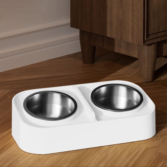Comedero elevado para mascotas con cuencos de acero inoxidable - antideslizante, diseño inclinado para soporte del cuello, juego de comida y cuencos de agua fáciles de limpiar para perros o gatos