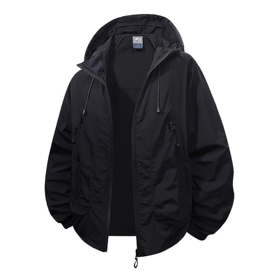 Mrmaere Men's Oversized UPF 50 Sun Protection Windproof Hooded Jacket Full Zip Casual Outdoor Shirt Black S