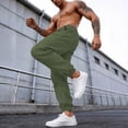 thumbnail image 5 of Men's Linen Jogger Pants, Elastic Waist with Drawstring, Casual Tapered Trousers with Cuffed Ankles Army Green XL, 5 of 6