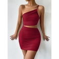 thumbnail image 4 of Womens Ribbed One Shoulder Mini Bodycon Dress Sleeveless Cutout Short Dress Plain Slim Fitted Party Club Dress, 4 of 4