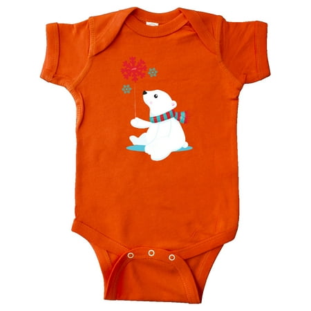 

Inktastic Polar Bear With A Scarf White Bear Snowflakes Gift Baby Boy or Baby Girl Bodysuit