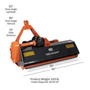 Titan Attachments 3 Point 60in Flail Mower with 16in Hydraulic Side Shift, 40-50 HP Mowing Attachment for Category 1 Tractors and Loaders