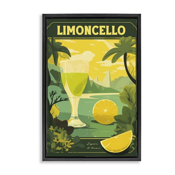 Stupell Industries Lemon Cocktail in Tropical Scene Food & Beverage Painting Black Floater Framed Canvas Art Print Wall Art, 17 x 25