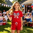 thumbnail image 2 of Heydday Kids 4th of July Outfit 2 Piece Set for Girls Boys American Flag Shirt and Shorts Patriotic USA 250 Anniversary(Red1/5-6 Years), 2 of 4