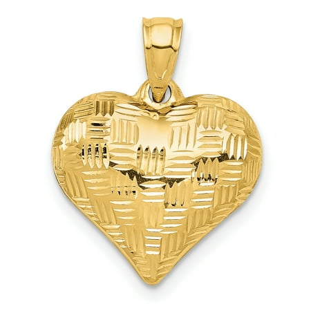 Weave Yellow Necklace - 14k Yellow Gold Basket Weave Pattern 3 D Heart Pendant Charm Necklace Love Puffed Gifts For Women For Her