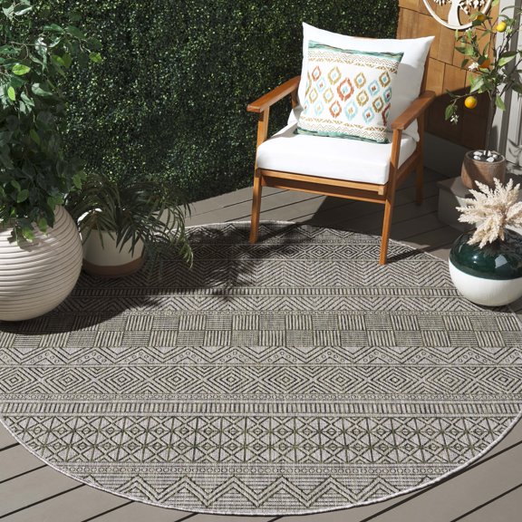 Safavieh Courtyard Altan Geometric Indoor/Outdoor Area Rug, Gray/Olive Green, 6'7" x 6'7" Round