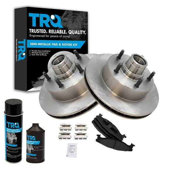 TRQ Front Brake Rotor & Semi Metallic Pad Kit w/Fluids for E150 F150 BKA16822