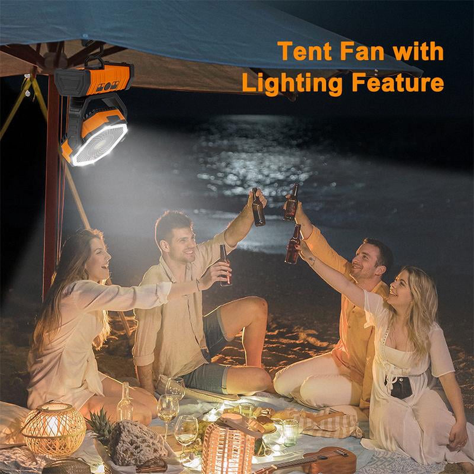 20000mAh Rechargeable Camping Fan with LED Light, Portable Multi-functional Fan with 360° Rotating Hook, Oscillating Emergency Camping Fan
