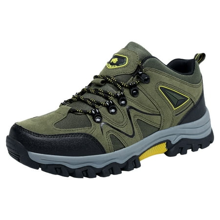 Sopiago Mens Waterproof Hiking Leather Mesh Shoes Low Top Hiking Shoes for Outdoor Trailing Trekking Camping Walking Green 10
