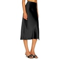 thumbnail image 3 of Women's Midi Skirt High Waist with Elasticized Band, Cheetah Print Satin Skirt for Women, Casual Work Party Slit Black M, 3 of 6