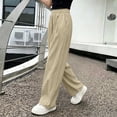 thumbnail image 4 of hlysgo Girls Wide Leg Pants Flowy Palazzo Linen Loose Fit Pant Casual Beach Travel Trousers with Pockets Beige Beige,14-15Years, 4 of 5