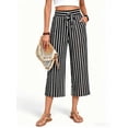 thumbnail image 6 of VDJ Womens Dress Pants Ruffle Elastic Waist Drawstring Flowy Capris Pants Striped Printed Business Work Straight Pants Size XL, 6 of 8