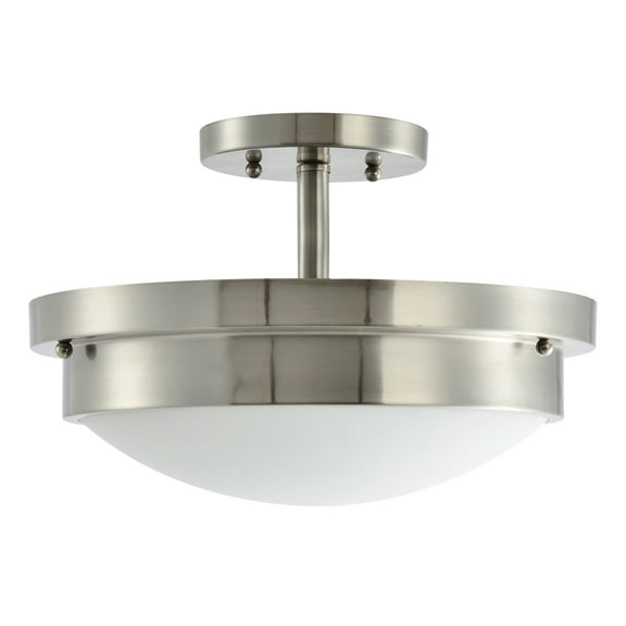 Design House Harris Traditional Satin Nickel 2-Light Dimmable Dual Mount Ceiling Light with Frosted Glass Shade