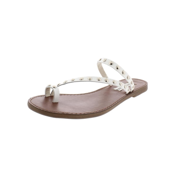 Steve Madden Womens Daria Leather Studded Flat Sandals White 10 Medium (B,M)