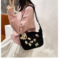 thumbnail image 2 of Canvas Bag Cute Cartoon Bear Doll Single Shoulder Ins Literary Schoolbag for Female Students Black, 2 of 5